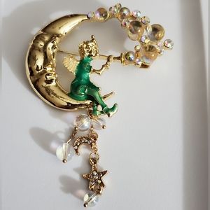 Moon fairy bubbles brooch beaded 3D BIG enamel vintage style stars New